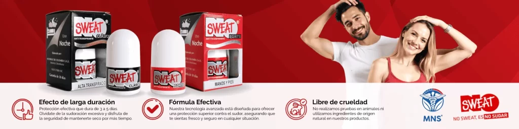 ¿Qué es mejor, desodorante o antitranspirante? banner de productos y beneficios con personas sonriendo sintiendo la frescura y comodidad en sus axilas, textos descripctivos sobre los beneficios de Distribuidora de Productos para el Cuidado Personal No Sweat